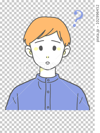 スタンドカラーの困惑する男性(オレンジ×ブルー) スタンドカラーの困惑する男性(オレンジ×ブルー) 102996452