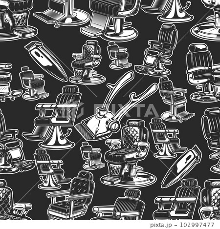 Seamless pattern with barbershop design elements in monochrome style. Design element for poster, card, banner. Vector illustration Seamless pattern with barbershop design elements in monochrome style. Design element for poster, card, banner. Vector illustration 102997477