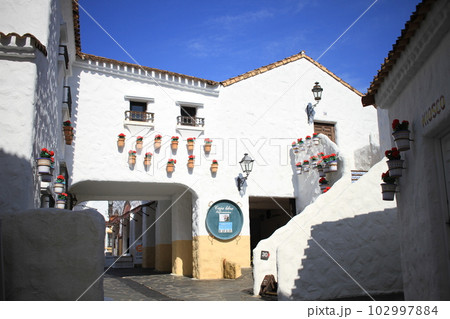 青空と白い壁の映える地中海村 102997884