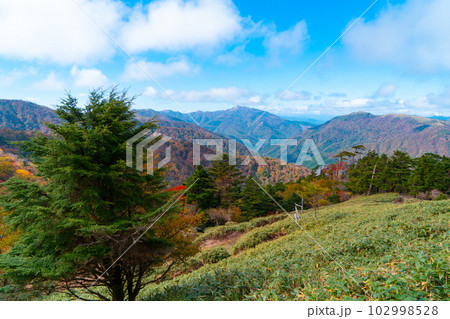 【日本百名山】剣山 剣山登山リフト西島駅から見た三嶺と塔丸 徳島県三好市 【日本百名山】剣山 剣山登山リフト西島駅から見た三嶺と塔丸 徳島県三好市 102998528