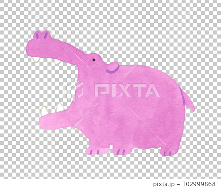 カバ　かわいい・ゆるい動物の手描き水彩イラスト素材 102999868