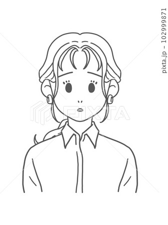 白シャツの不安そうな女性（線画） 102999871