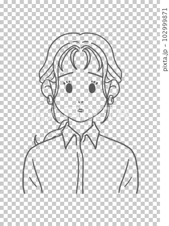白シャツの不安そうな女性（線画） 102999871