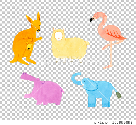 かわいい・ゆるい動物の手描き水彩イラスト素材集(カバ、象、羊、カンガルー、フラミンゴ) かわいい・ゆるい動物の手描き水彩イラスト素材集(カバ、象、羊、カンガルー、フラミンゴ) 102999892