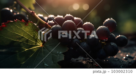 a bunch of red grapes close-up, in the sun. Generative AI 103002310