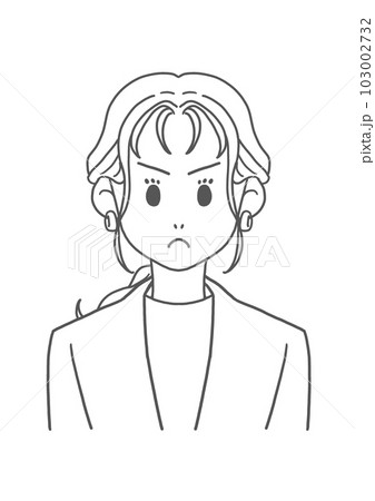 ノーカラージャケットの怒る女性（線画） 103002732