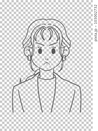ノーカラージャケットの怒る女性（線画） 103002732