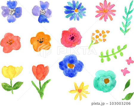 水彩絵の具で描いた花セットのイラスト素材 [103003206] - PIXTA