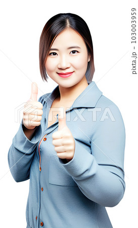 thump up hand woman isolated. Generative AI	 103003959