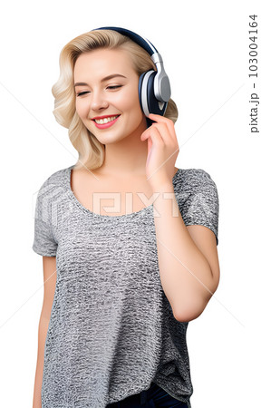 woman with headphone isolated. Generative Ai woman with headphone isolated. Generative Ai 103004164