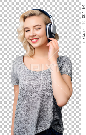 woman with headphone isolated. Generative Ai woman with headphone isolated. Generative Ai 103004164
