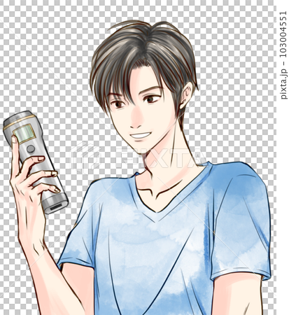 家庭用脱毛器を持った笑顔の男性 家庭用脱毛器を持った笑顔の男性 103004551