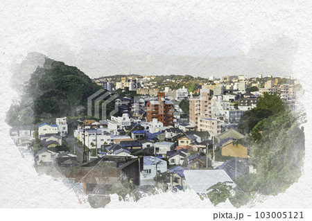 水彩画風 壇ノ浦パーキングエリアから下関市本町方面を望む 山口県下関市 水彩画風 壇ノ浦パーキングエリアから下関市本町方面を望む 山口県下関市 103005121