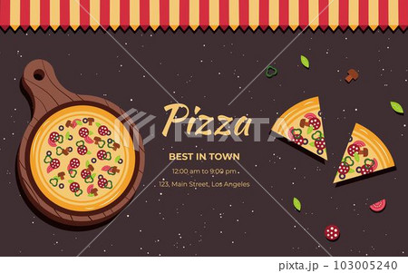 Pizza banner or background. Pizza on the board. Vector illustration. 103005240