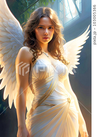 Beautiful woman with fire in her hair. Fantasy portrait. Generative AI. 103005366