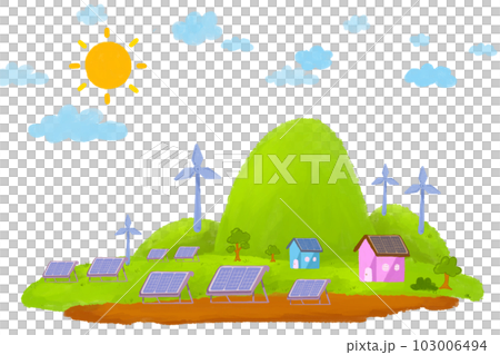 illustration of clean energy city that there are alternative energy using as solar cell or windmill illustration of clean energy city that there are alternative energy using as solar cell or windmill 103006494