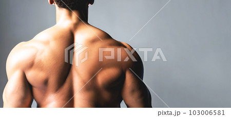 Clouse-up Backside of Muscle Man In Gym Showing Abs, Generative AI	 103006581