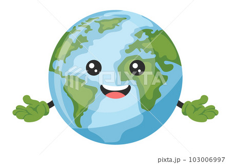 Happy cartoon earth planet character design for earth day, national pollution prevention day, world environment day. Concept of prevention against environmental pollution and care of our planet Happy cartoon earth planet character design for earth day, national pollution prevention day, world environment day. Concept of prevention against environmental pollution and care of our planet 103006997