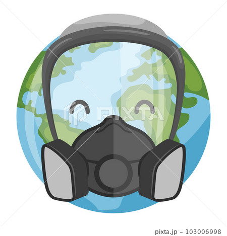 Cartoon planet earth design with respiratory mask for earth day, national pollution prevention day, world environment day. Concept of prevention against environmental pollution and care of our planet Cartoon planet earth design with respiratory mask for earth day, national pollution prevention day, world environment day. Concept of prevention against environmental pollution and care of our planet 103006998