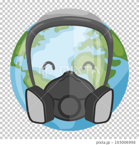 Cartoon planet earth design with respiratory mask for earth day, national pollution prevention day, world environment day. Concept of prevention against environmental pollution and care of our planet Cartoon planet earth design with respiratory mask for earth day, national pollution prevention day, world environment day. Concept of prevention against environmental pollution and care of our planet 103006998