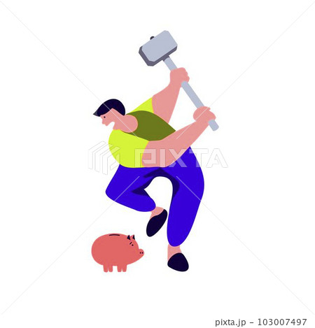 A man breaks a piggy bank. Bankruptcy, financial crisis 103007497