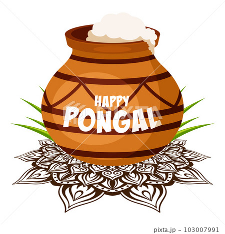 South Indian harvesting festival, Happy Pongal celebrations with rice in  traditional mud pot Stock Photo - Alamy