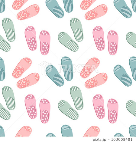 Seamless pattern with colorful flip flops, summer slippers on a white background. Pool shoes background, print, vector 103008481