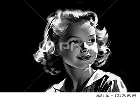 Painted girl's face looking forward, Generated AI 103009094