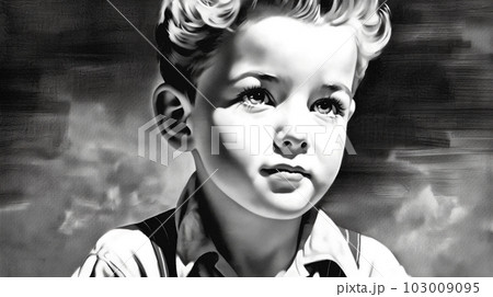 Painted boy's face looking forward and upward, Generated AI 103009095