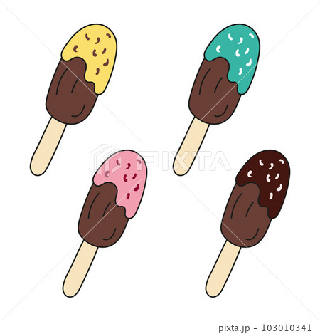 Ice cream popsicle multi colored options. Vector illustration doodle style. Refreshing frozen ice. 103010341