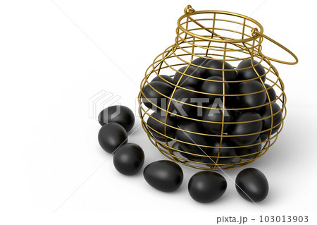 Luxury black eggs in metal basket or paper cardboard for morning breakfast 103013903