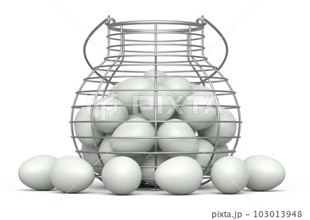 Farm raw organic white sugar-coated eggs for morning breakfast in basket Farm raw organic white sugar-coated eggs for morning breakfast in basket 103013948
