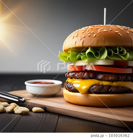 美味しそうなハンバーガー,Generative AI AI画像 103016362