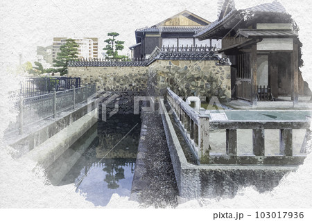水彩画風　長崎　出島水門　長崎県長崎市 103017936