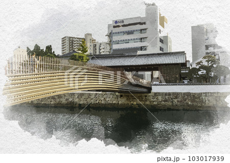 水彩画風 長崎 出島表門橋 長崎県長崎市 水彩画風 長崎 出島表門橋 長崎県長崎市 103017939