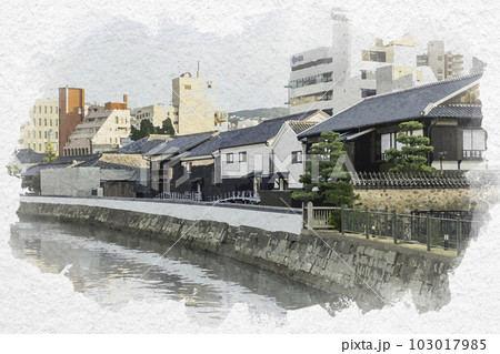 水彩画風　長崎　出島復元建物　長崎県長崎市 103017985