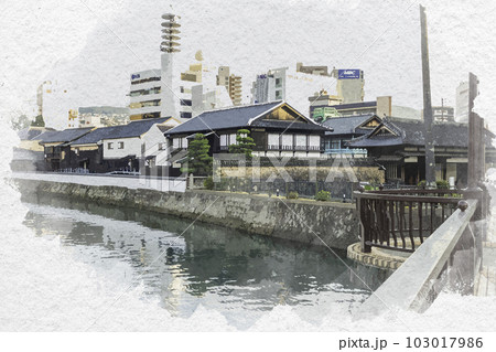 水彩画風 長崎 出島復元建物 長崎県長崎市 水彩画風 長崎 出島復元建物 長崎県長崎市 103017986