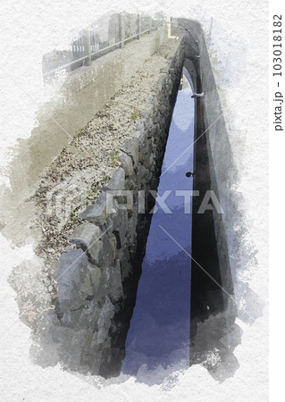 水彩画風　長崎　出島護岸石垣　長崎県長崎市 103018182