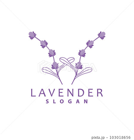Lavender Logo, Simple Elegant Purple Flower Plant Vector, Greeting Card Design, Banner, Flower Ornament, Lavender Hand Drawn Wedding, Icon Symbol Illustration 103018656