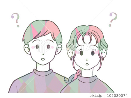 はてなの浮かぶTシャツの男女（マルチカラー） 103020074