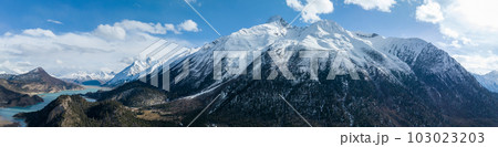 Aerial view of beautiful snow mountains and lake in Tibet,China 103023203