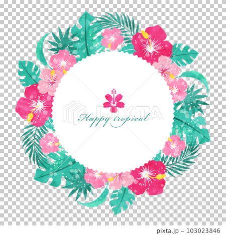 Hibiscus circular frame Floral wreath decorative frame (watercolor) Hibiscus circular frame Floral wreath decorative frame (watercolor) 103023846