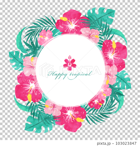 芙蓉花圓框花環裝飾框（水彩） 103023847