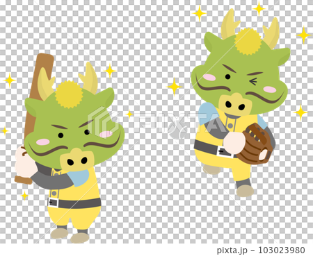 Illustration of a cute dragon in the Year of the Dragon playing baseball 103023980