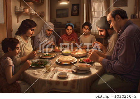 middle eastern family domestic dinner, neural network generated art 103025045