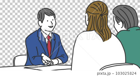 Illustration of a businessman explaining to a couple customer 103025824