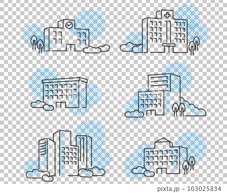 フラットな線画イメージ学校や市役所のイラストドットパターン青 103025834