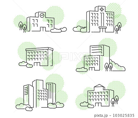 フラットな線画イメージ学校や市役所のイラストドットパターン緑 103025835