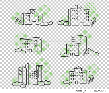 フラットな線画イメージ学校や市役所のイラストドットパターン緑 103025835