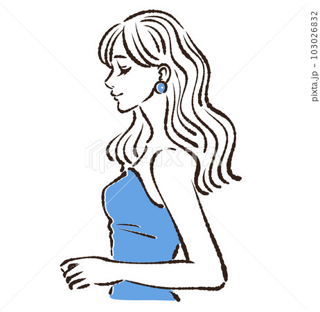 女性の横顔/ウエーブヘア/パーティ/ドレス/イヤリング/ファッション/ベクター/シンプル/人物/女の 女性の横顔/ウエーブヘア/パーティ/ドレス/イヤリング/ファッション/ベクター/シンプル/人物/女の 103026832